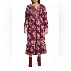 NEW Plus Size Nurture Westbound Long Sleeve V-Neck Lined Midi Dress Maroon $99